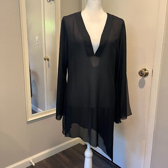 La Palapa Black Sheer Asymmetrical Tunic Swim Cover up, Size Medium - Picture 1 of 16